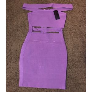 Lavender off shoulder cut out bandage dress